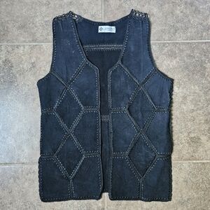 Leather Black Crochet Bohemian Western Vintage Vest